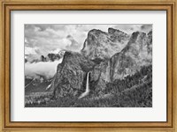 Framed California, Yosemite, Bridalveil Falls (BW)
