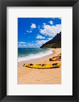 Framed Sea Kayaks On Milolii Beach, Island Of Kauai, Hawaii