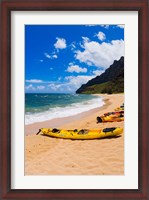 Framed Sea Kayaks On Milolii Beach, Island Of Kauai, Hawaii