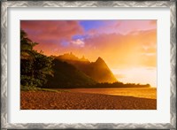 Framed Evening Light On Na Pali Coast Spires, Island Of Kauai, Hawaii