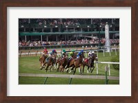 Framed Horses Racing On Turf At Churchill Downs, Kentucky