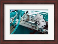 Framed 1950's Fuzzy Dice In A Teal Car