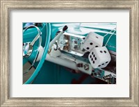 Framed 1950's Fuzzy Dice In A Teal Car