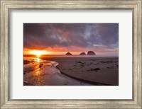 Framed Sunset On Three Arch Rocks, Oregon