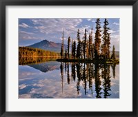 Framed Diamond Peak Reflecting In Summit Lake, Oregon