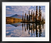 Framed Diamond Peak Reflecting In Summit Lake, Oregon