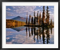 Framed Diamond Peak Reflecting In Summit Lake, Oregon