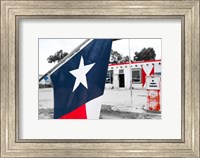 Framed Flag At An Antique Gas Station, Texas