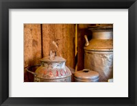 Framed Old Milk Containers From A Dairy Farm