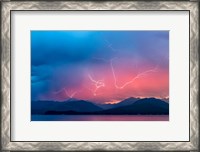 Framed Lightning Over Hood Canal And The Olympic Mountains