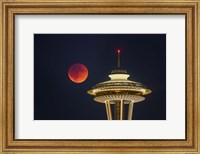 Framed Blood Moon Rises Over The Seattle Space Needle