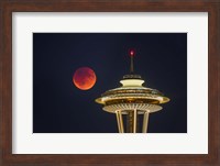 Framed Blood Moon Rises Over The Seattle Space Needle