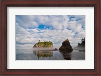 Framed Early Morning Mist And Reflections Of Sea Stacks On Ruby Beach