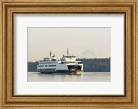 Framed Seattle-Bremerton Ferry Passes In Front Of Mt Rainier