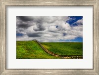 Framed Long Fence Running Through A Wheat Field