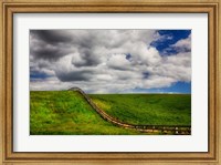 Framed Long Fence Running Through A Wheat Field