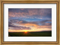Framed Sunset Cast On Rolling Hills Of Green, Washington State