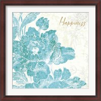 Framed Toile Roses VI Teal Happiness