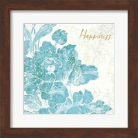 Framed Toile Roses VI Teal Happiness