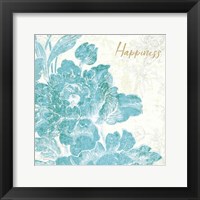 Framed 'Toile Roses VI Teal Happiness' border=