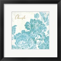 Framed 'Toile Roses V Teal Cherish' border=