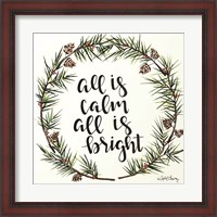 Framed All is Calm Pinecone Wreath