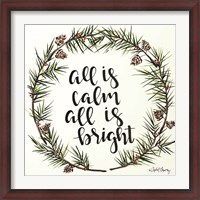 Framed All is Calm Pinecone Wreath