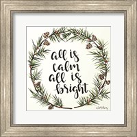 Framed All is Calm Pinecone Wreath