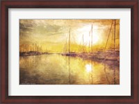 Framed Yellow Sunset Boats in Marina