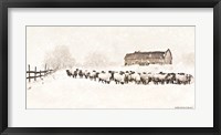 Framed Warm Winter Barn with Sheep Herd