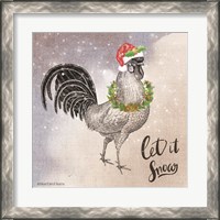 Framed 'Vintage Christmas Be Merry Rooster' border=