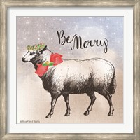 Framed Vintage Christmas Be Merry Sheep