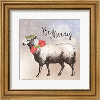 Framed 'Vintage Christmas Be Merry Sheep' border=