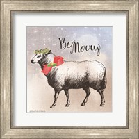 Framed Vintage Christmas Be Merry Sheep