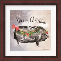 Framed 'Vintage Christmas Be Merry Pig' border=