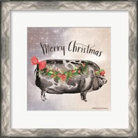 Framed 'Vintage Christmas Be Merry Pig' border=