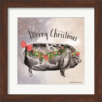 Framed Vintage Christmas Be Merry Pig