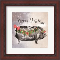 Framed Vintage Christmas Be Merry Pig