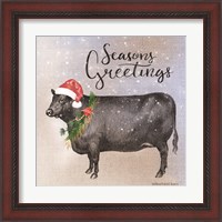 Framed 'Vintage Christmas Be Merry Cow' border=