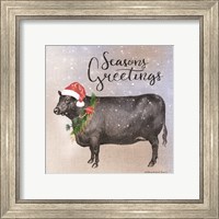 Framed 'Vintage Christmas Be Merry Cow' border=
