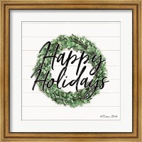 Framed Happy Holidays Boxwood Wreath