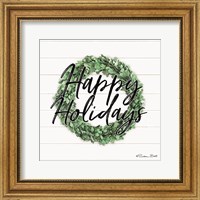 Framed Happy Holidays Boxwood Wreath