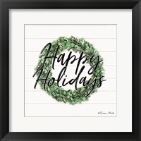 Framed Happy Holidays Boxwood Wreath