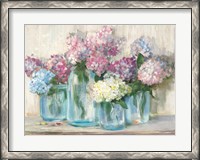 Framed Hydrangeas in Glass Jar Pastel Crop