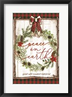 Framed Peace on Earth Buffalo Plaid