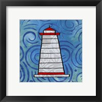 Framed 'Whimsy Coastal Conch Lighthouse' border=