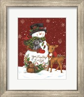 Framed Snowman with Deer