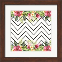 Framed Watercolor Tropical Flowers and Lines