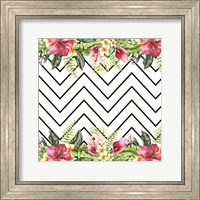 Framed Watercolor Tropical Flowers and Lines
