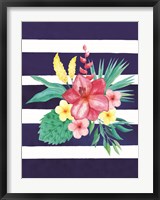 Framed Watercolor Flowers Blue Lines II